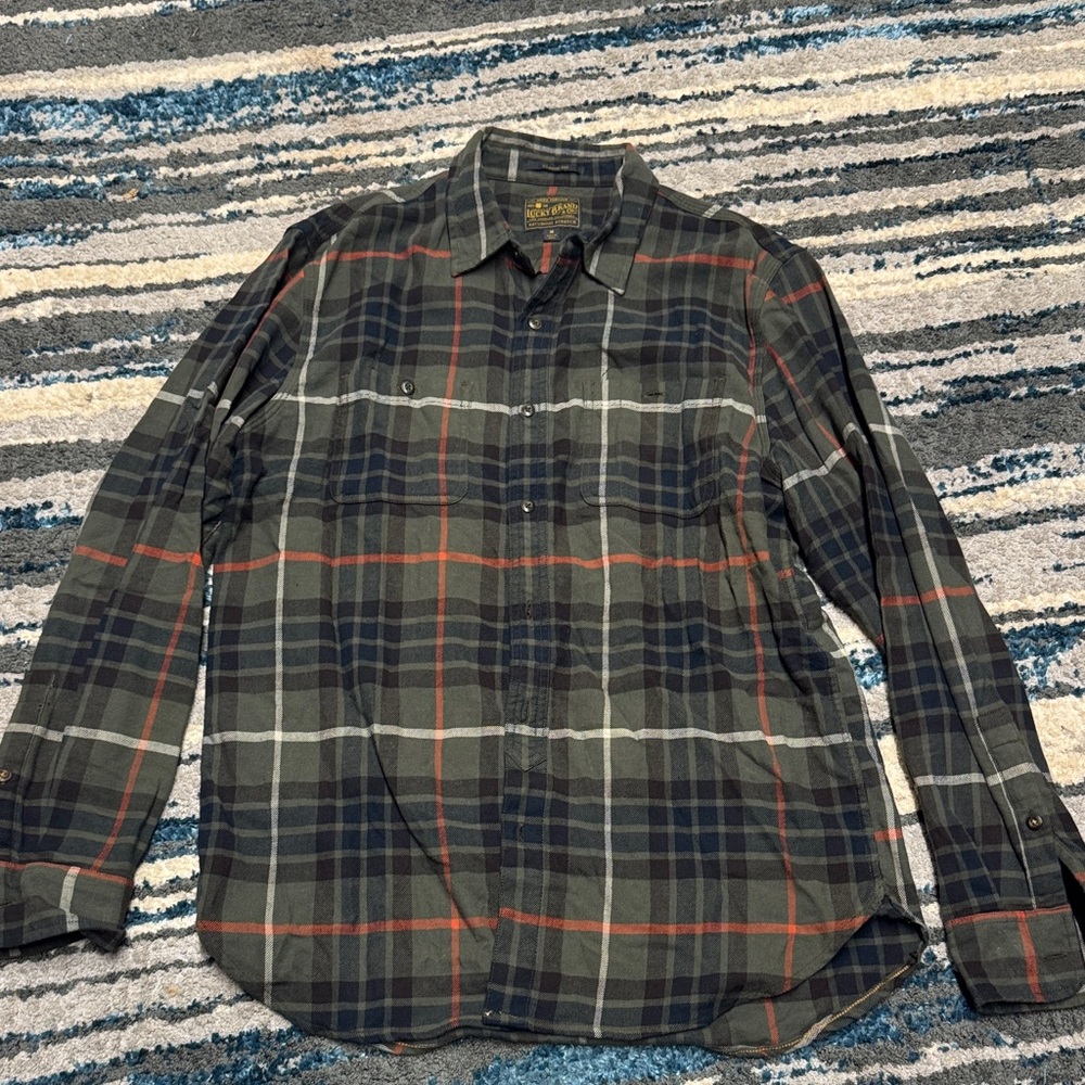 Lucky Brand Green and Orange Plaid Casual Shirt